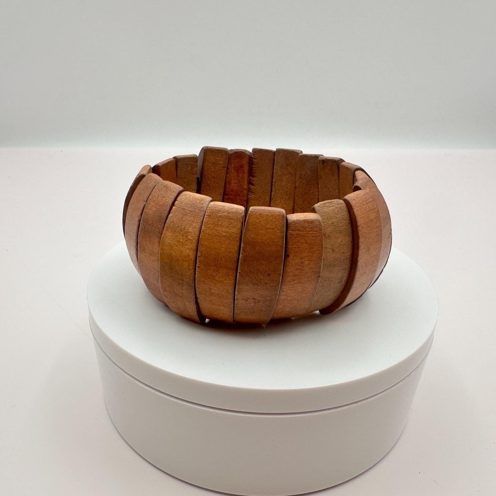 Vintage 80s Wooden Panel Link Bracelet Segmented Chunky Ethnic Cuf Retro Jewelry View 6